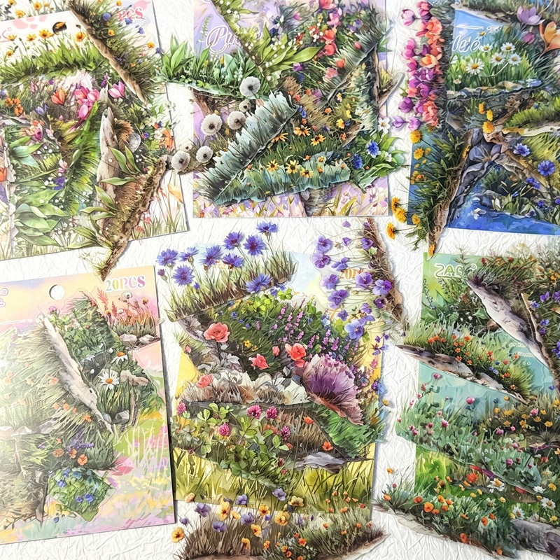 Garden Journal Planner - 20 枚花柄 PET ステッカーパックレトロ水彩花ステッカー INS スタイルガーデンデカールジャーナルスクラップブッキング
