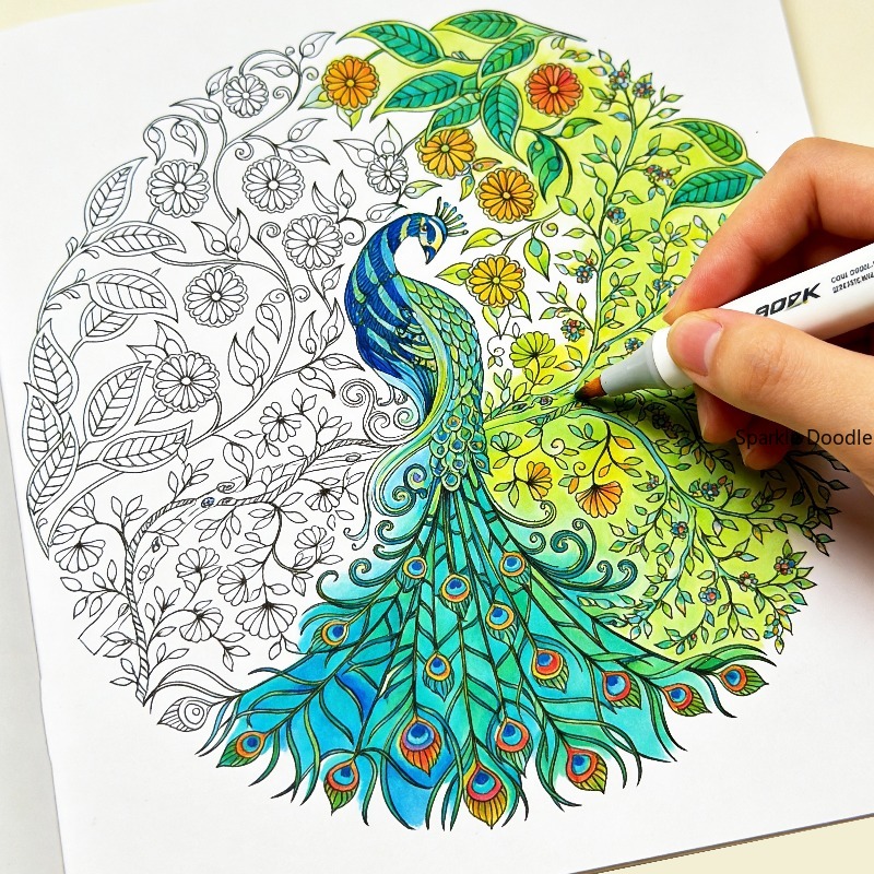 Garden Journal Planner - 大人向け瞑想減圧落書きブック、シークレットガーデンの花と鳥の塗り絵、植物や動物の模様が含まれています